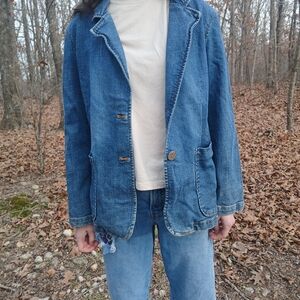 Bonjour Denim Jean Jacket, Fitted Single Breasted Retro Y2K Boho